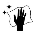 Hand Arms Wiping Cleaning With Cloth and Sparkling Stars. Black Illustration Isolated on a White Background. EPS Vector