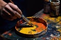 hand artist dips brush into paint generative ai