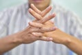 Hand of Asian elder man. Concept of rheumatoid arthritis, osteoarthritis, or joint pain Royalty Free Stock Photo