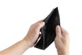 The hand of an Asian merchant with his wallet open is blank. Royalty Free Stock Photo