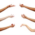 Hand of Asian woman in multiple collection from gestures on isolated on white background