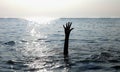 Hand ask help on the water Royalty Free Stock Photo