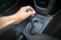 Hand on automatic gear shift Royalty Free Stock Photo