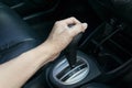 Hand on automatic gear shift Royalty Free Stock Photo
