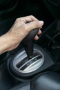 Hand on automatic gear shift Royalty Free Stock Photo