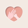 Hand of baby holding mother finger in heart shaped paper art Royalty Free Stock Photo