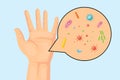 hand with bacteria, microbes, germs, and viruses. dirty hand. vector icon illustration design Royalty Free Stock Photo