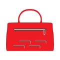 Hand bag red concept flat women gift vector icon front view. Cartoon fashion trendy girl luxury luggage
