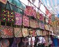 Handbags in shop on Wednesday Market in Anjuna, Goa, India.