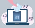 hand with ballot in box voting online election