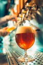 Hand of bartender pouring a large lager beer in tap. Royalty Free Stock Photo