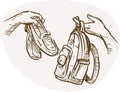 Hand Barter swapping shoes bag Royalty Free Stock Photo