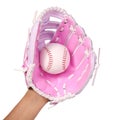 Hand of Baseball Player with Pink Glove isolated