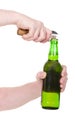 Hand with beer green bottle