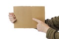 Hand of beggar with cardboard