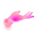 Hand begging gesture silhouette plus abstract watercolor painted. Digital art painting