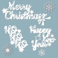 Hand bell, bows, tapes, snowflake. Vector. Plotter cutting. Cliche. The image with the inscription - merry Christmas