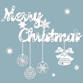 Hand bell, bows, tapes, snowflake. Vector. Plotter cutting. Cliche. The image with the inscription - merry Christmas