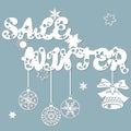 Hand bell, bows, tapes, snowflake. Vector. Plotter cutting. Cliche. The image with the inscription - sale winter. For