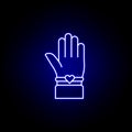hand best friends bracelet outline blue neon icon. Elements of friendship line icon. Signs, symbols and vectors can be used for
