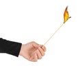 Hand with big burning match Royalty Free Stock Photo