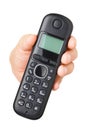 Hand with black cordless phone isolated Royalty Free Stock Photo