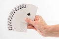 hand with black decks of fan card Royalty Free Stock Photo