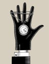 Hand in black glove with a retro pocket watch Royalty Free Stock Photo