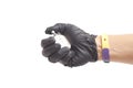 hand in black surgical medical gloves holds