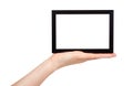 Hand with black wooden frame for photo, copy space template Royalty Free Stock Photo