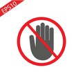 Hand blocking sign stop icon on white background. Vector illustration.