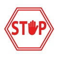 Hand blocking sign stop red on white, stock vector illustration Royalty Free Stock Photo