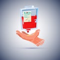 hand with blood bag. blood donate concept - Royalty Free Stock Photo