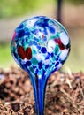 Hand Blown Abstract Plant Water Feeder in Shades of Deep Blue Royalty Free Stock Photo