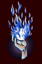 Hand with blue fireball vector illustration