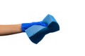 Hand in a blue glove with blue sponge Royalty Free Stock Photo