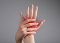 Hand bones pain concept. Inflammation, injury, ache of hand Royalty Free Stock Photo