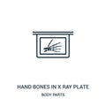 hand bones in x ray plate icon vector from body parts collection. Thin line hand bones in x ray plate outline icon vector Royalty Free Stock Photo