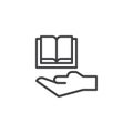 Hand and book outline icon