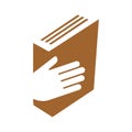 hand with books Logo icon for bookkeeping service vector bookkeeper sign
