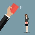 Hand of boss showing a red card to woman employee Royalty Free Stock Photo