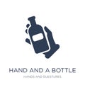 Hand and a Bottle icon. Trendy flat vector Hand and a Bottle icon on white background from Hands and guestures collection