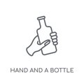 Hand and a Bottle linear icon. Modern outline Hand and a Bottle