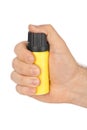 Hand with bottle of pepper spray Royalty Free Stock Photo