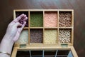 A box of different kinds of lentils Royalty Free Stock Photo
