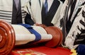 Hand of boy reading the Jewish Torah at Bar Mitzvah Royalty Free Stock Photo