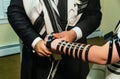 Hand of boy reading the Jewish Torah Bar Mitzvah Royalty Free Stock Photo