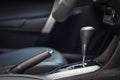 Hand brake in a new modern car Royalty Free Stock Photo