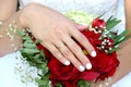 Hand the bride`s ring bouquet wedding