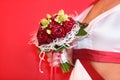 Hand of bride wearing in dress Royalty Free Stock Photo